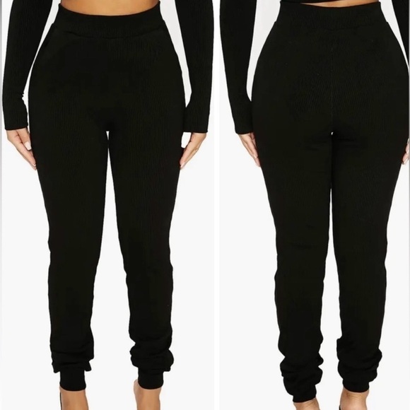 Naked Wardrobe Black Snatched High Waist Ribbed Joggers - Size Small - Picture 2 of 5